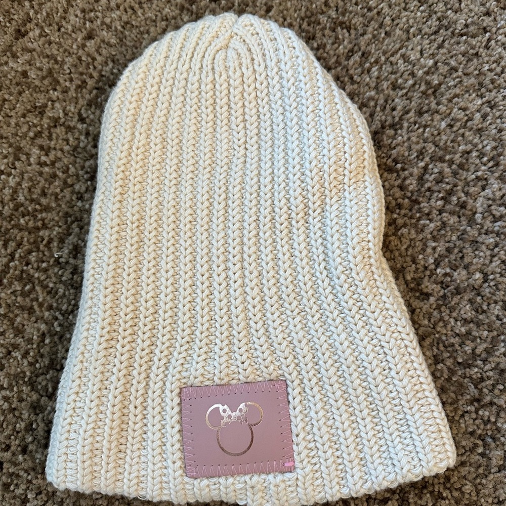 Love Your Melon Cream and Pink Knit Beanie Hat